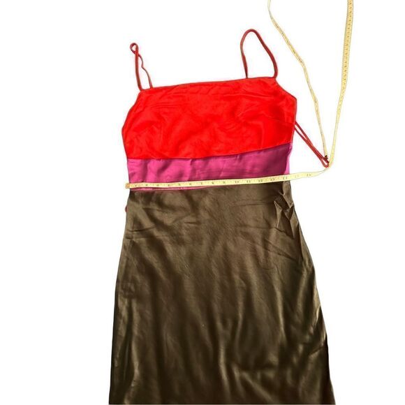 Express - Satin Color Block Tier Cowl Neck Midi Slip Dress - Small/ Red/Purple/B - Picture 11 of 16